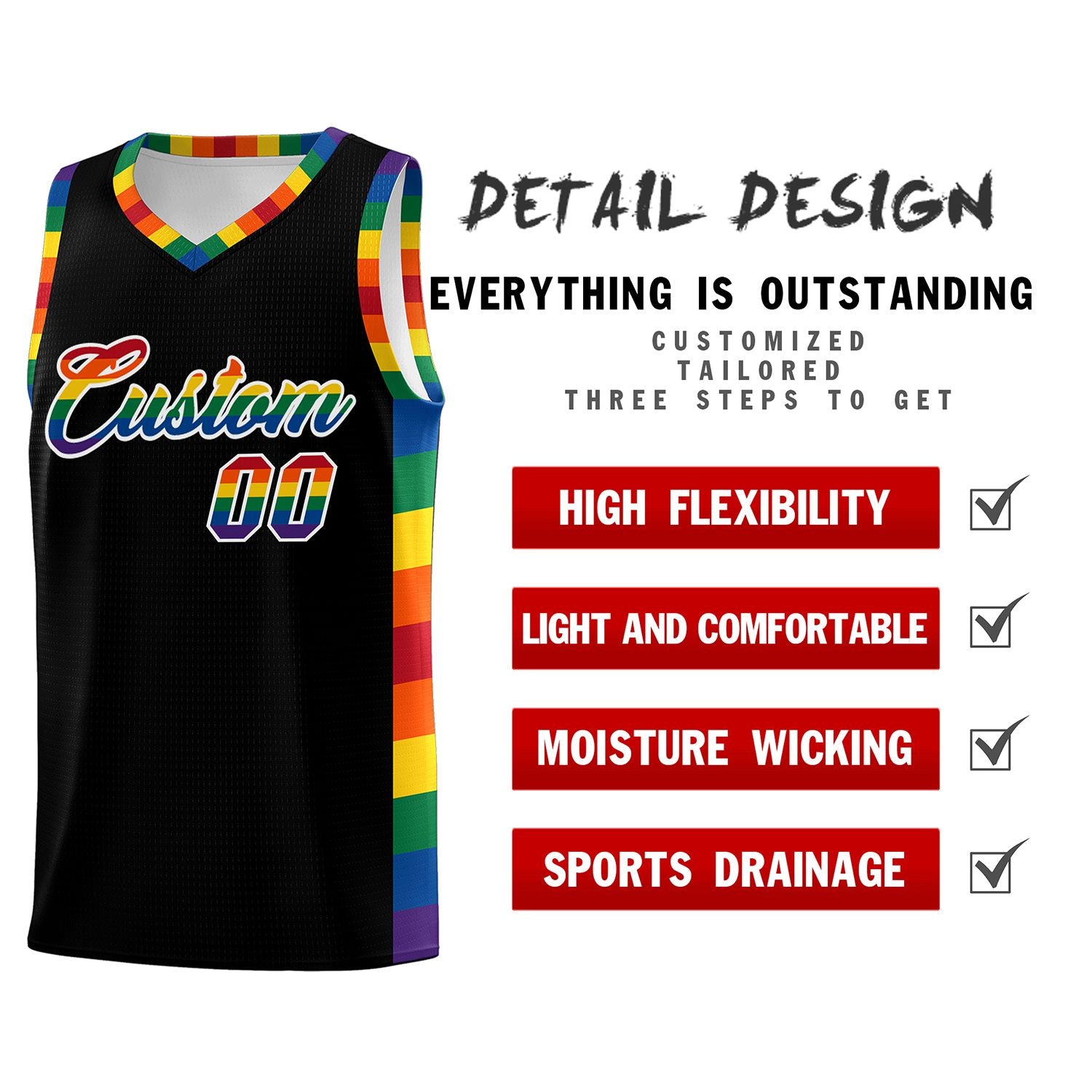 Custom Black LGBT Rainbow For Pride Month Sports Uniform Basketball Je KXKSHOP