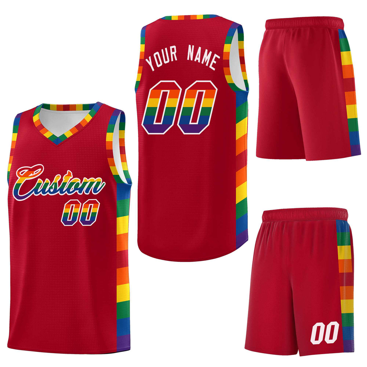 Custom Red LGBT Rainbow For Pride Month Sports Uniform Basketball Jersey
