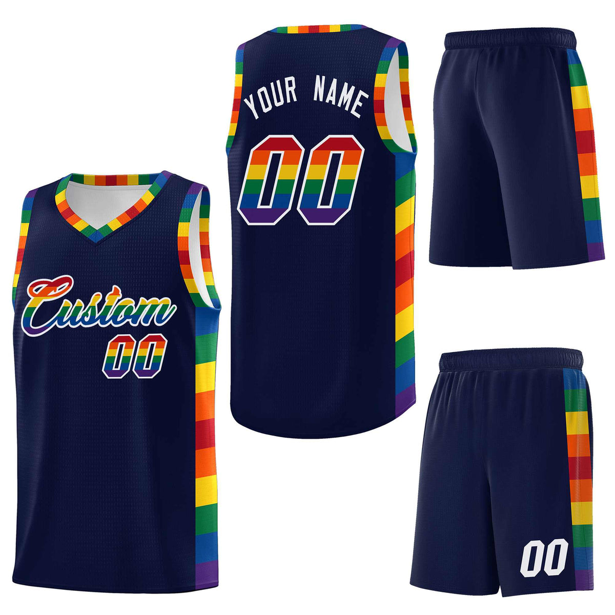 Custom Navy LGBT Rainbow For Pride Month Sports Uniform Basketball Jersey