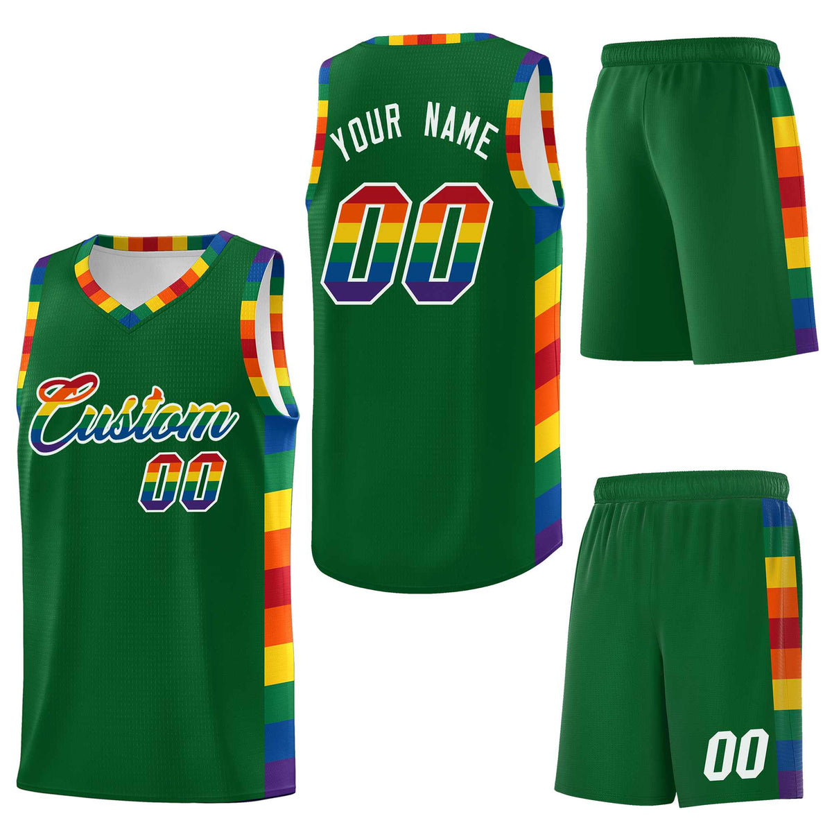 Custom Kelly Green LGBT Rainbow For Pride Month Sports Uniform Basketball Jersey