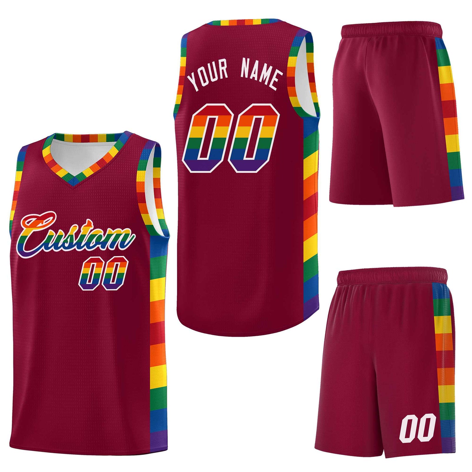 Custom Crimson LGBT Rainbow For Pride Month Sports Uniform Basketball Jersey