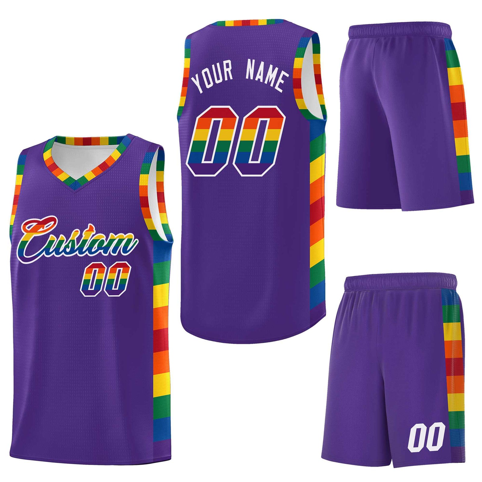 Custom Purple LGBT Rainbow For Pride Month Sports Uniform Basketball Jersey