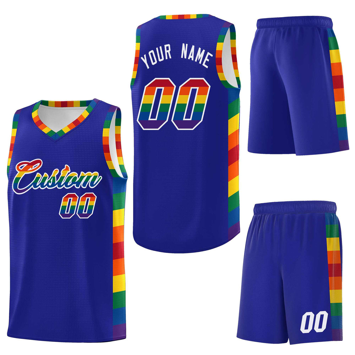 Custom Royal LGBT Rainbow For Pride Month Sports Uniform Basketball Jersey