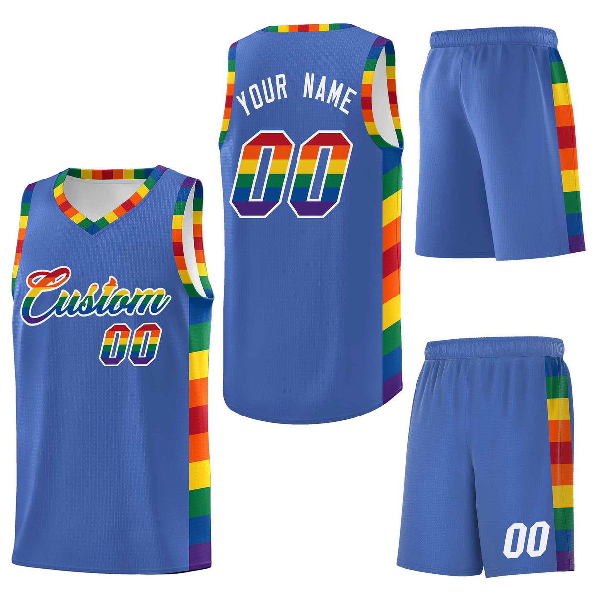 Custom Blue LGBT Rainbow For Pride Month Sports Uniform Basketball Jersey