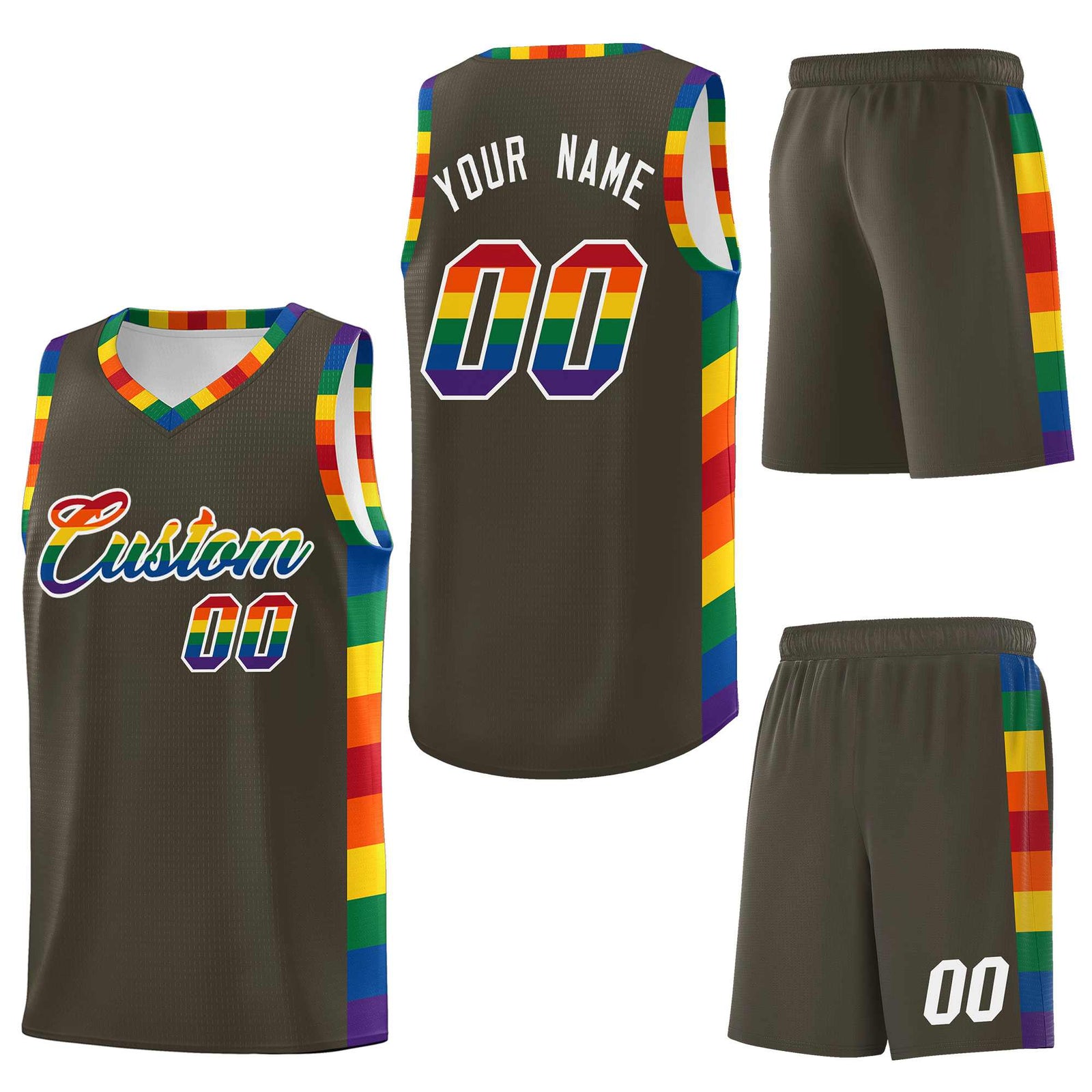 Custom Olive LGBT Rainbow For Pride Month Sports Uniform Basketball Jersey
