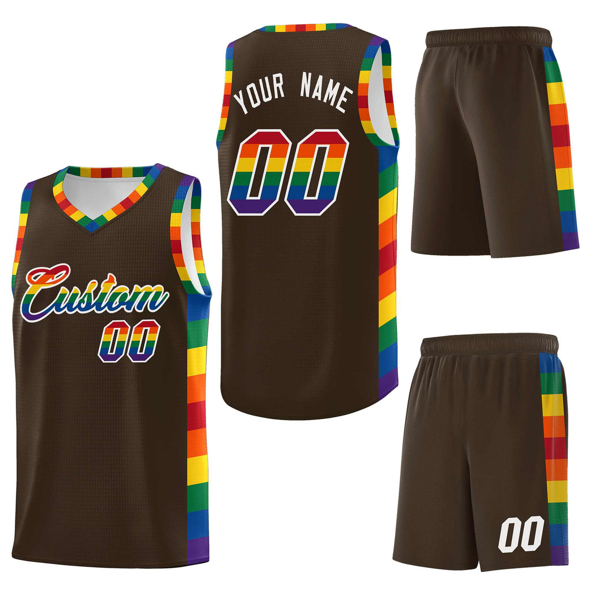 Custom Brown LGBT Rainbow For Pride Month Sports Uniform Basketball Jersey