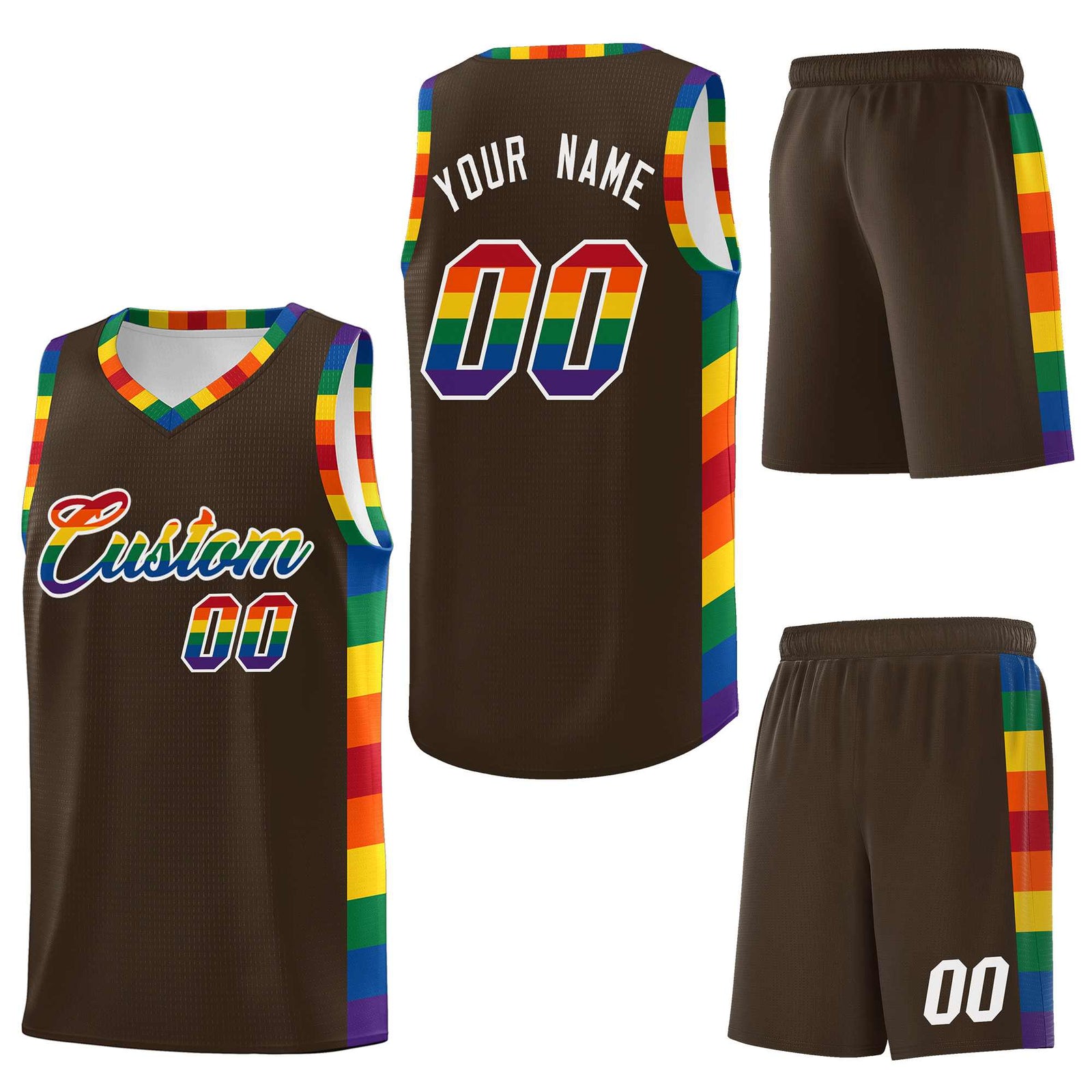 Custom Brown LGBT Rainbow For Pride Month Sports Uniform Basketball Jersey