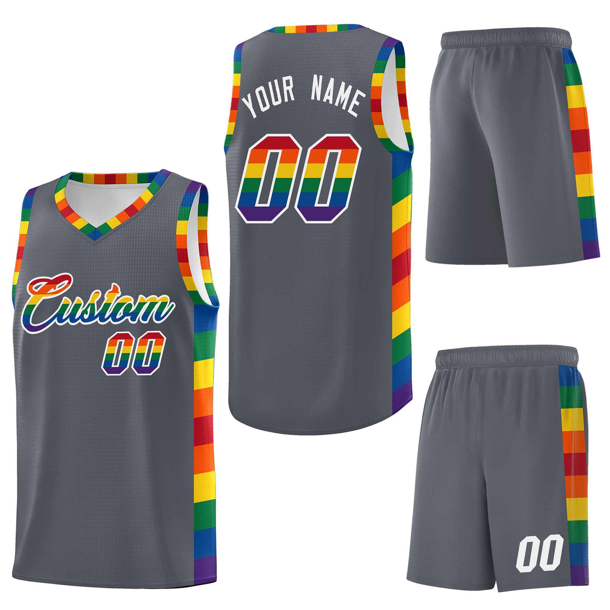Custom Dark Gray LGBT Rainbow For Pride Month Sports Uniform Basketball Jersey