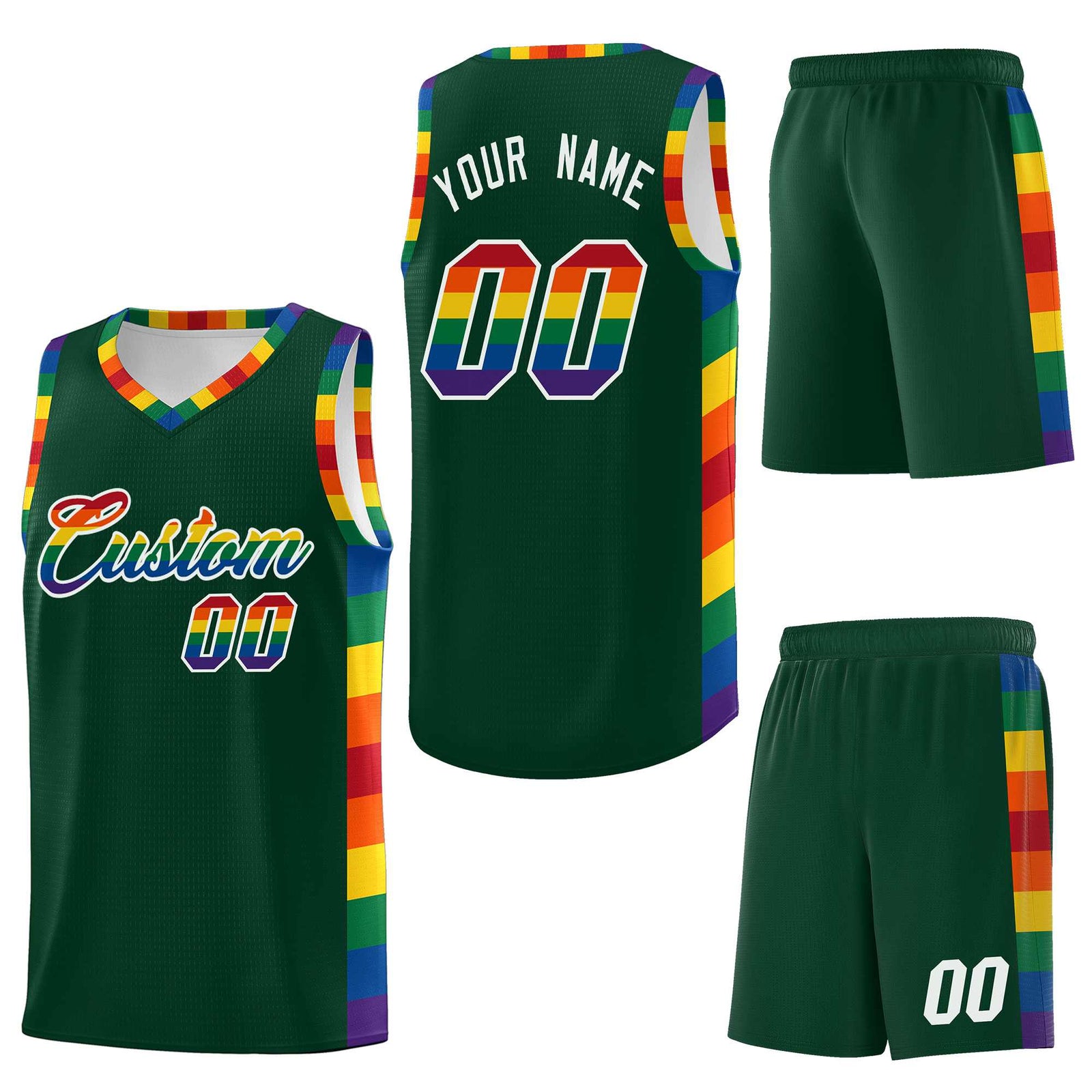 Custom Green LGBT Rainbow For Pride Month Sports Uniform Basketball Jersey