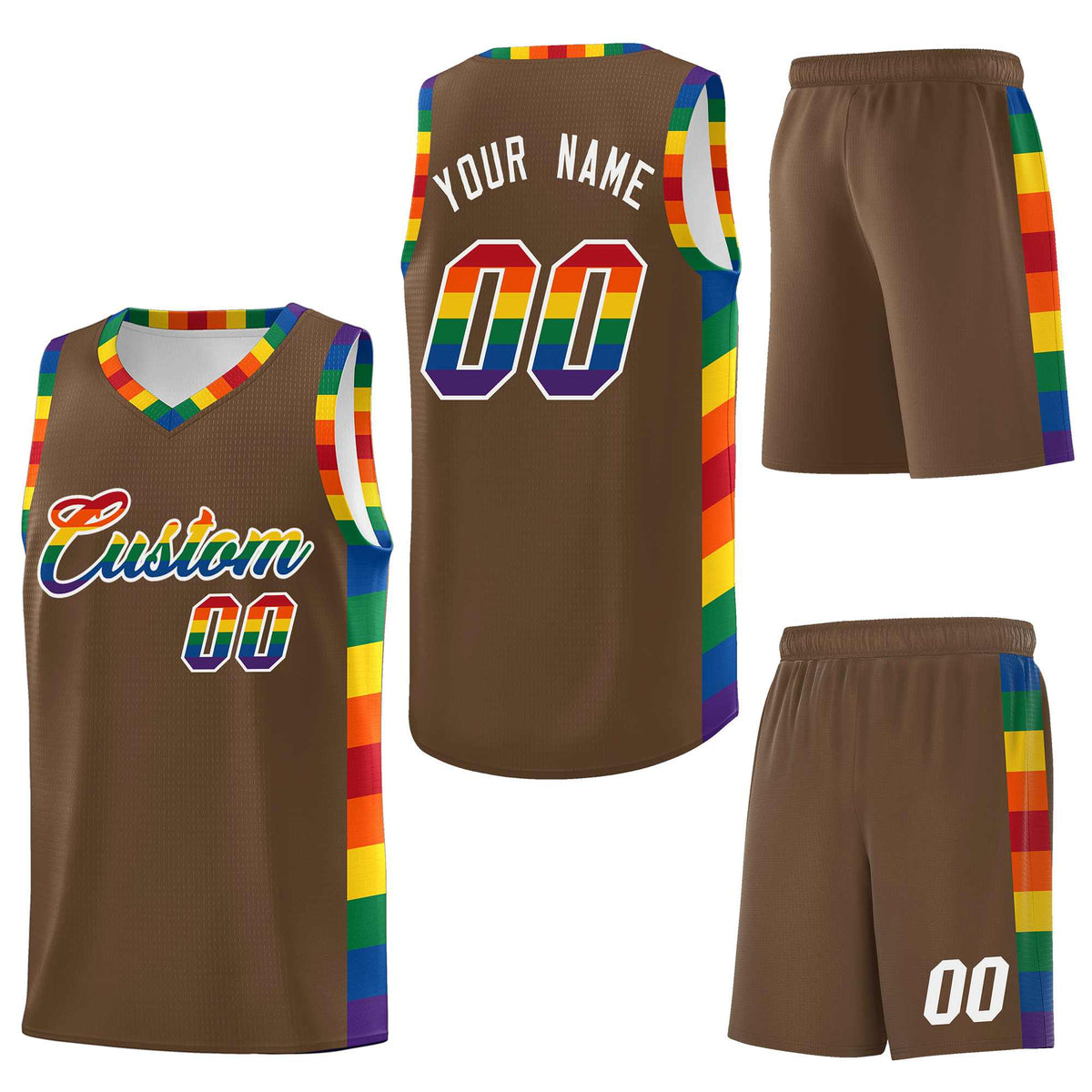 Custom Light Brown LGBT Rainbow For Pride Month Sports Uniform Basketball Jersey