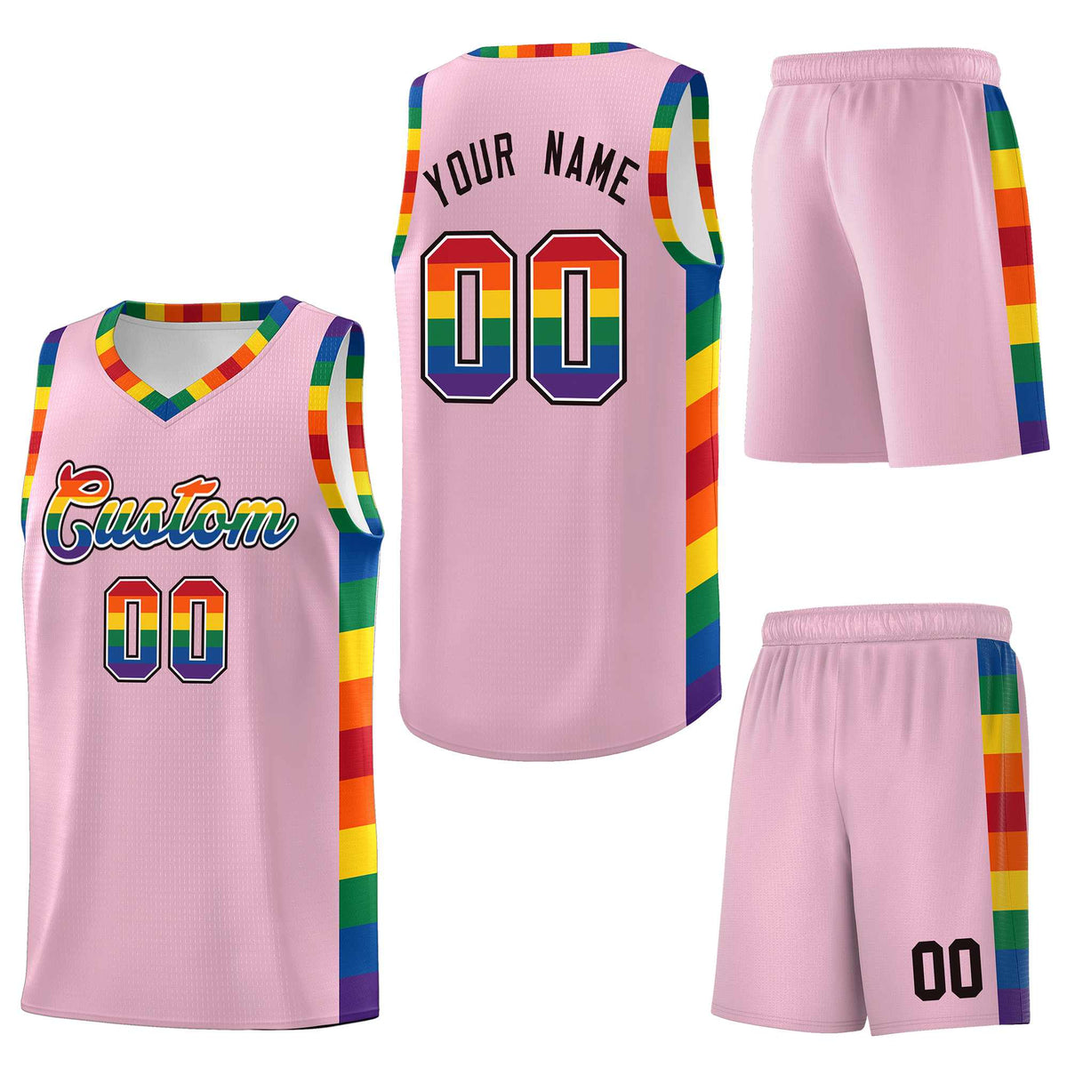 Custom Light Pink LGBT Rainbow For Pride Month Sports Uniform Basketball Jersey