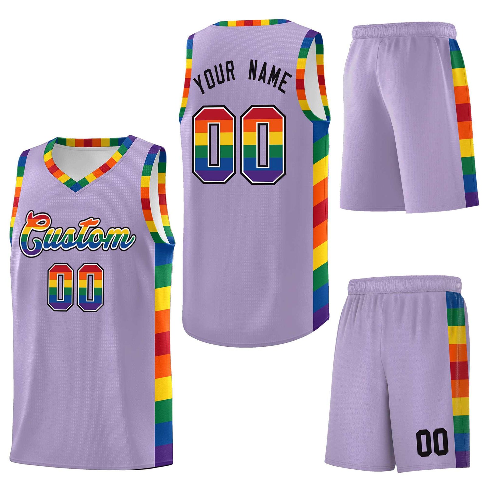 Custom Light Purple LGBT Rainbow For Pride Month Sports Uniform Basketball Jersey