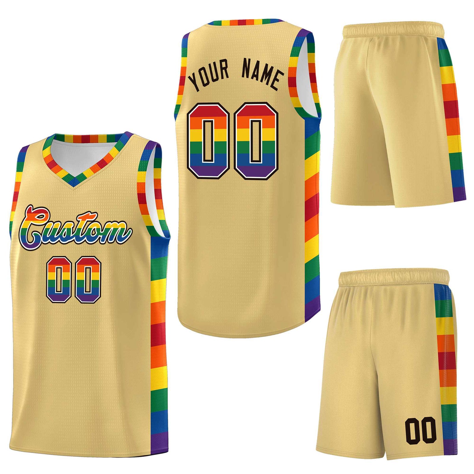 Custom Khaki LGBT Rainbow For Pride Month Sports Uniform Basketball Jersey