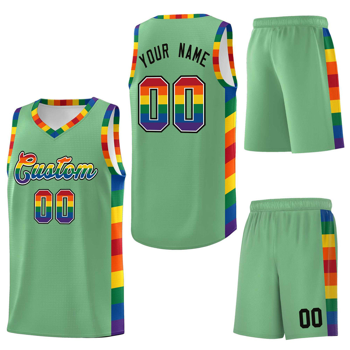 Custom Green LGBT Rainbow For Pride Month Sports Uniform Basketball Jersey