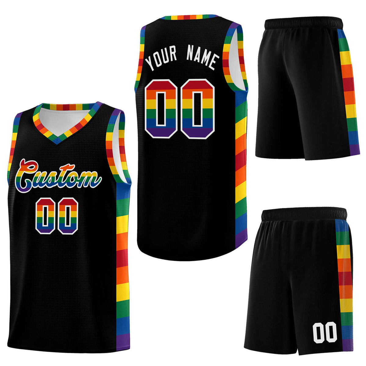Custom Black LGBT Rainbow For Pride Month Sports Uniform Basketball Jersey