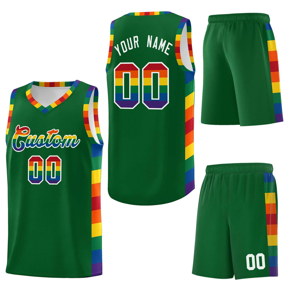 Custom Kelly Green LGBT Rainbow For Pride Month Sports Uniform Basketball Jersey