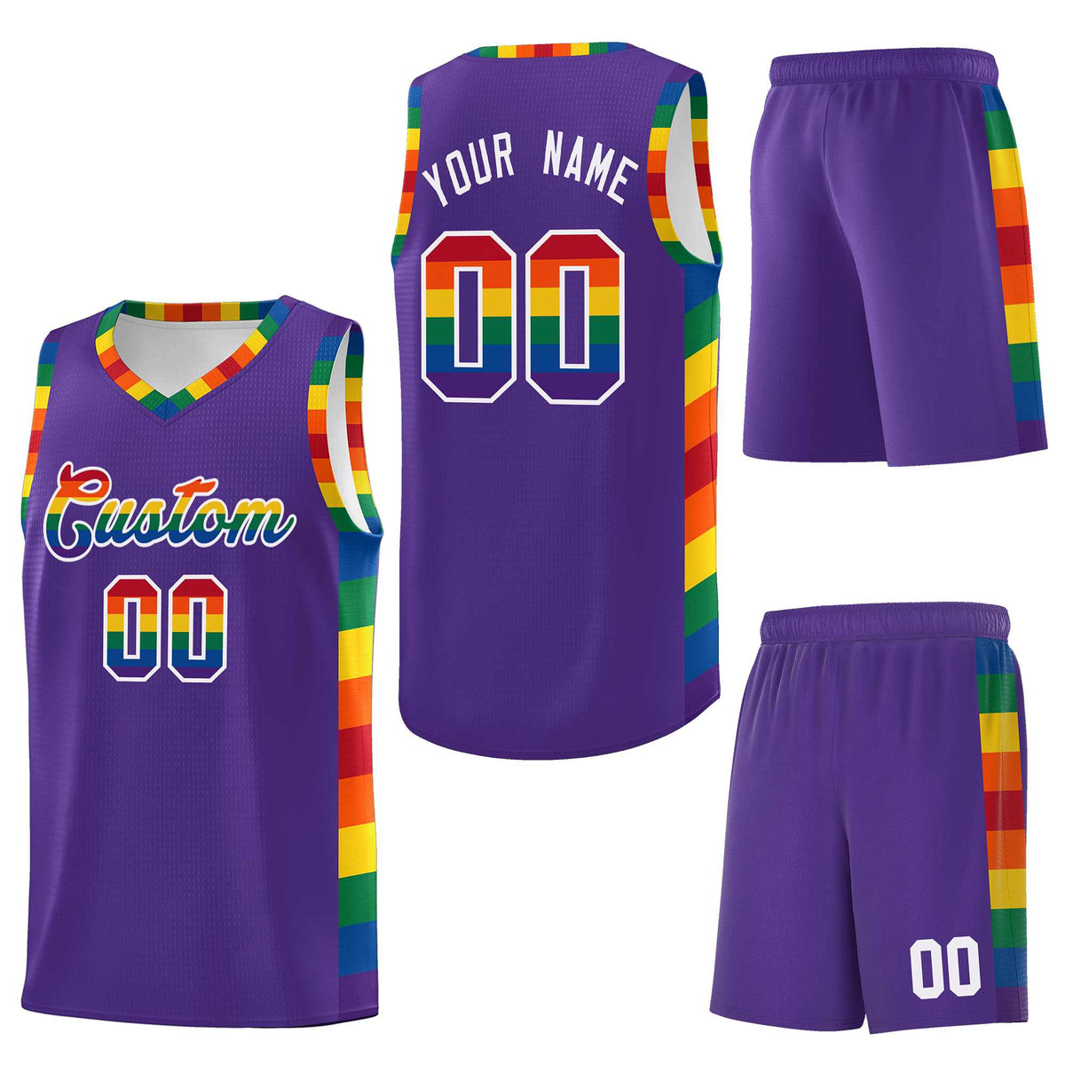 Custom Purple LGBT Rainbow For Pride Month Sports Uniform Basketball Jersey