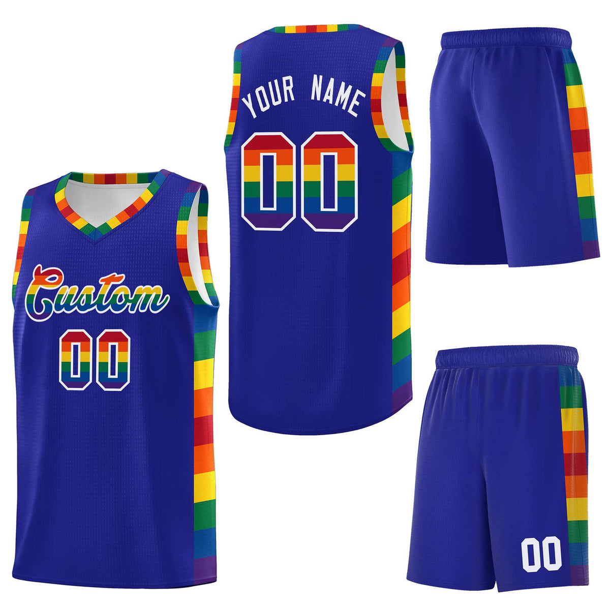Custom Royal LGBT Rainbow For Pride Month Sports Uniform Basketball Jersey