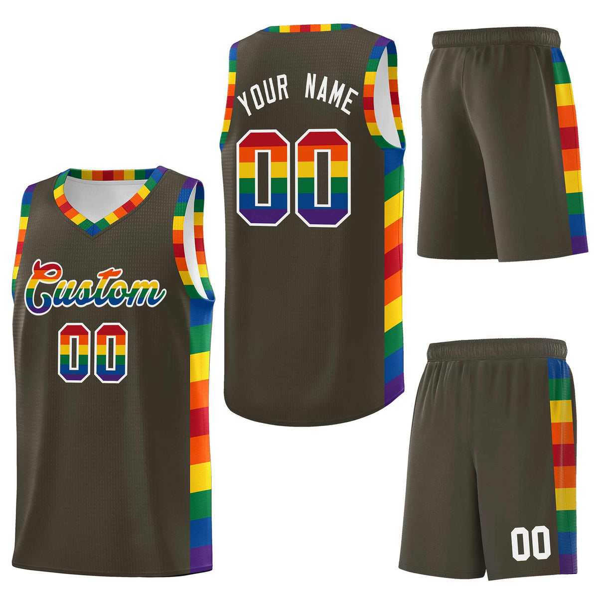 Custom Olive LGBT Rainbow For Pride Month Sports Uniform Basketball Jersey