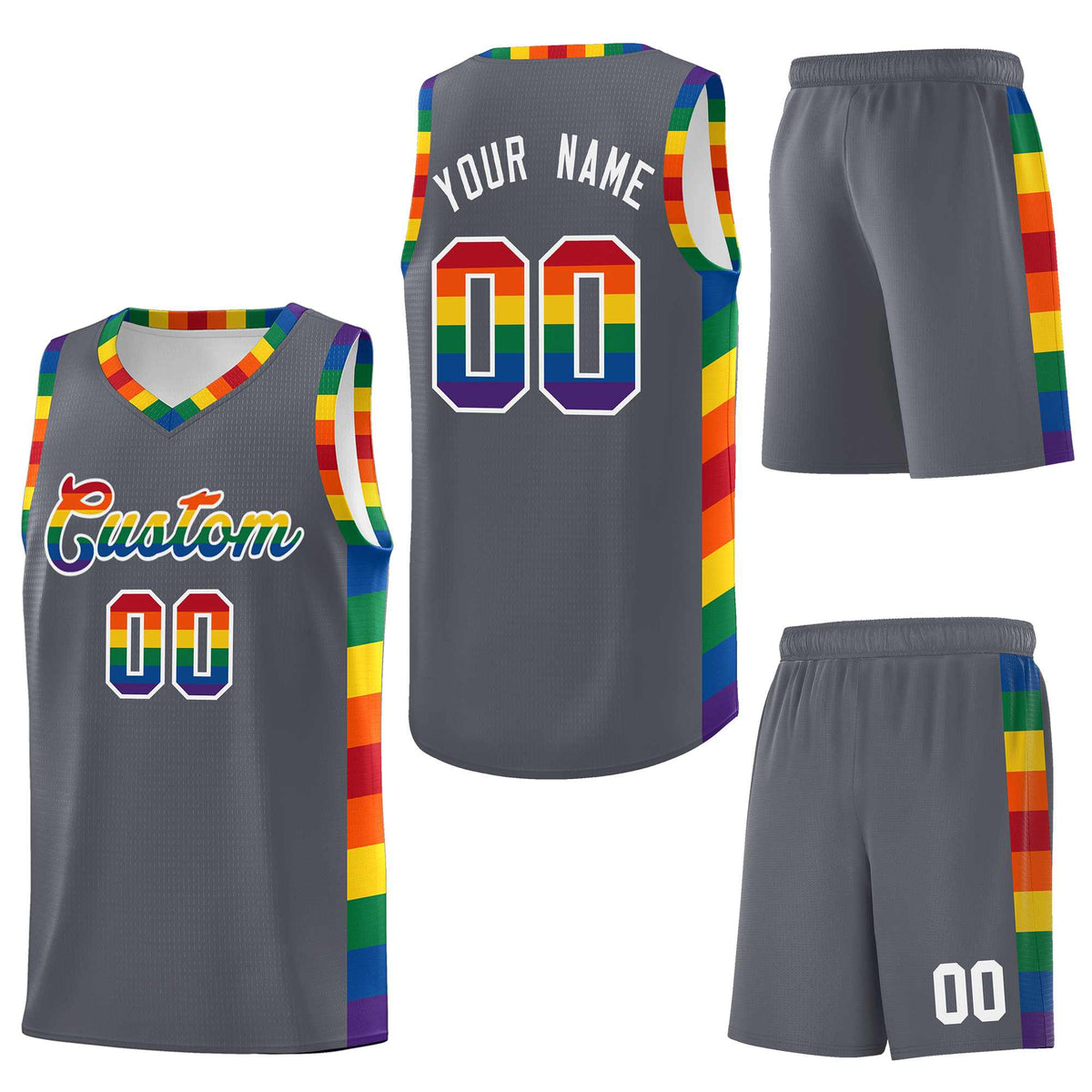Custom Dark Gray LGBT Rainbow For Pride Month Sports Uniform Basketball Jersey