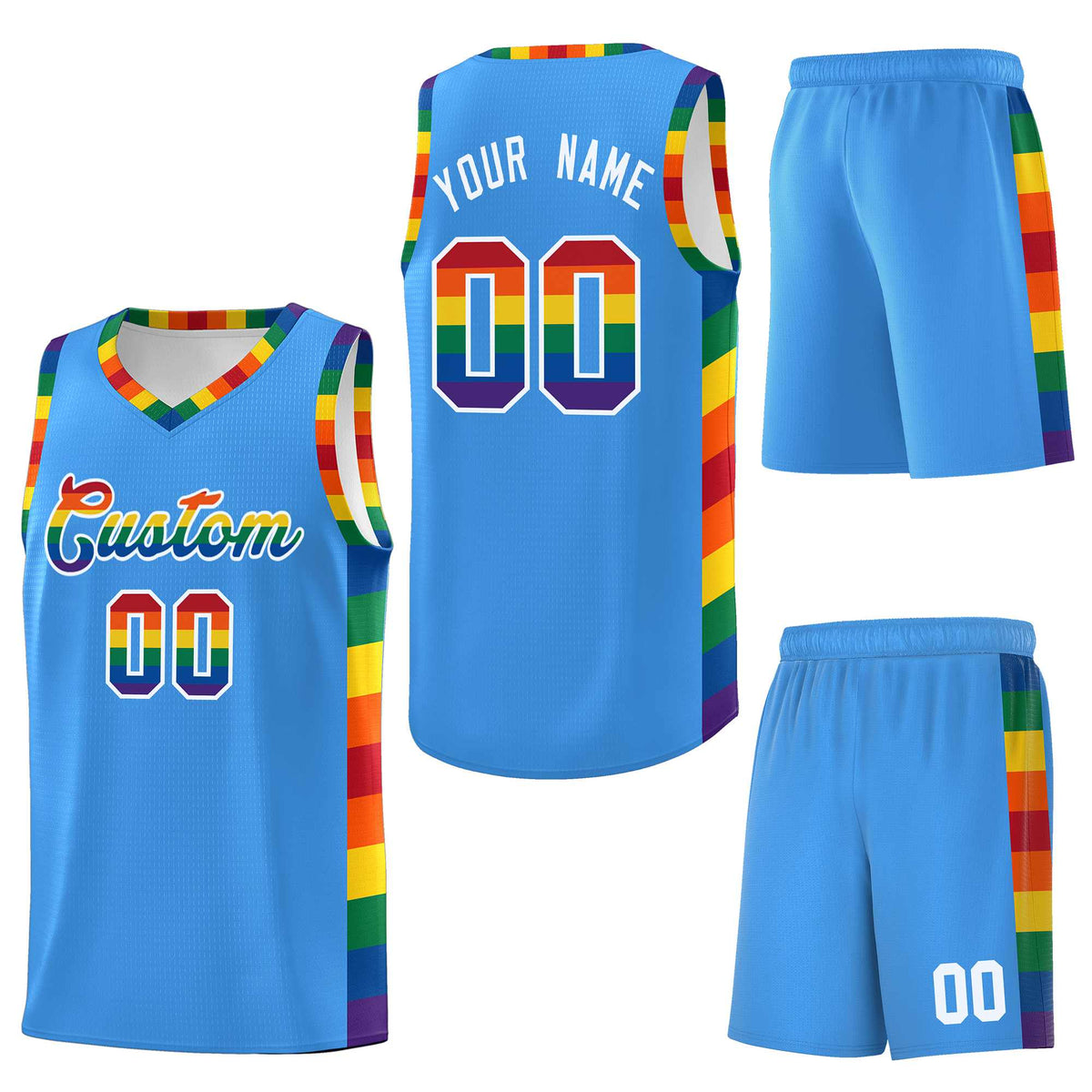 Custom Powder Blue LGBT Rainbow For Pride Month Sports Uniform Basketball Jersey