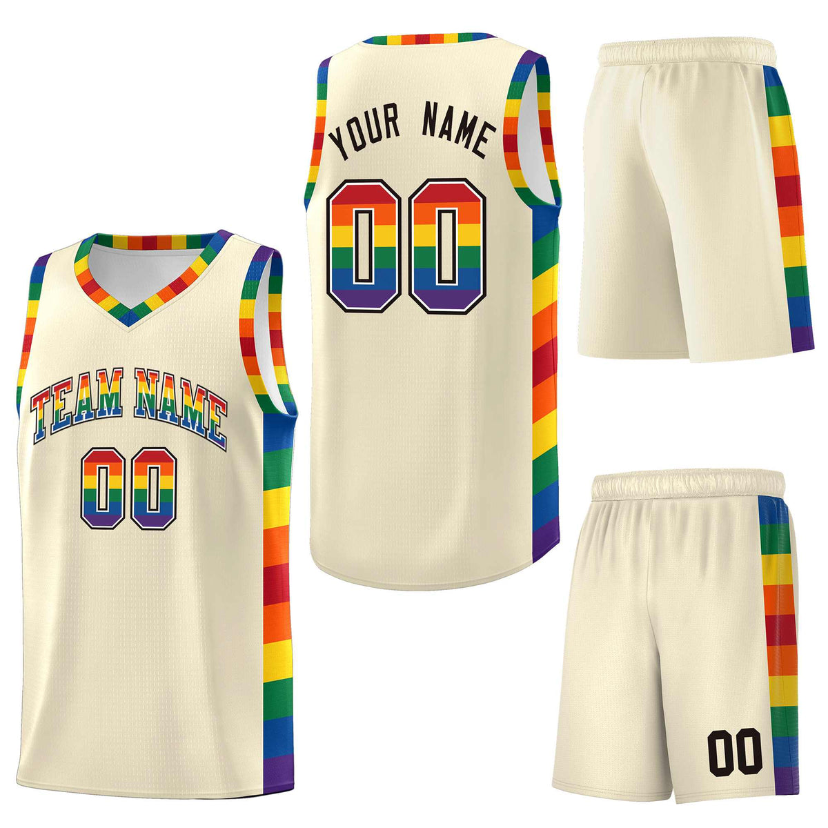 Custom Cream LGBT Rainbow For Pride Month Sports Uniform Basketball Jersey