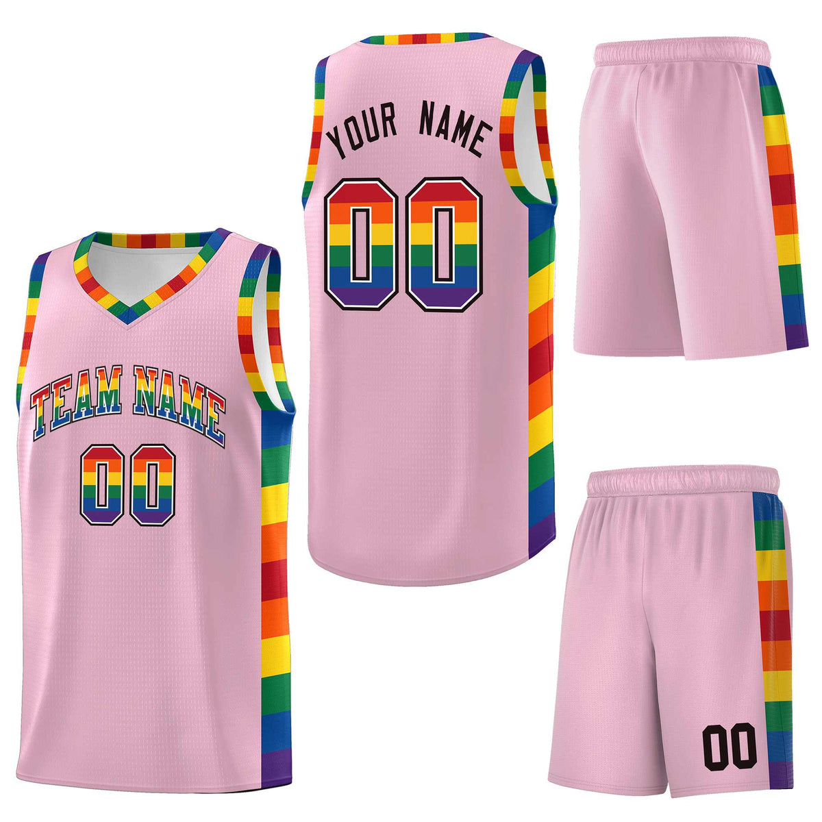 Custom Light Pink LGBT Rainbow For Pride Month Sports Uniform Basketball Jersey