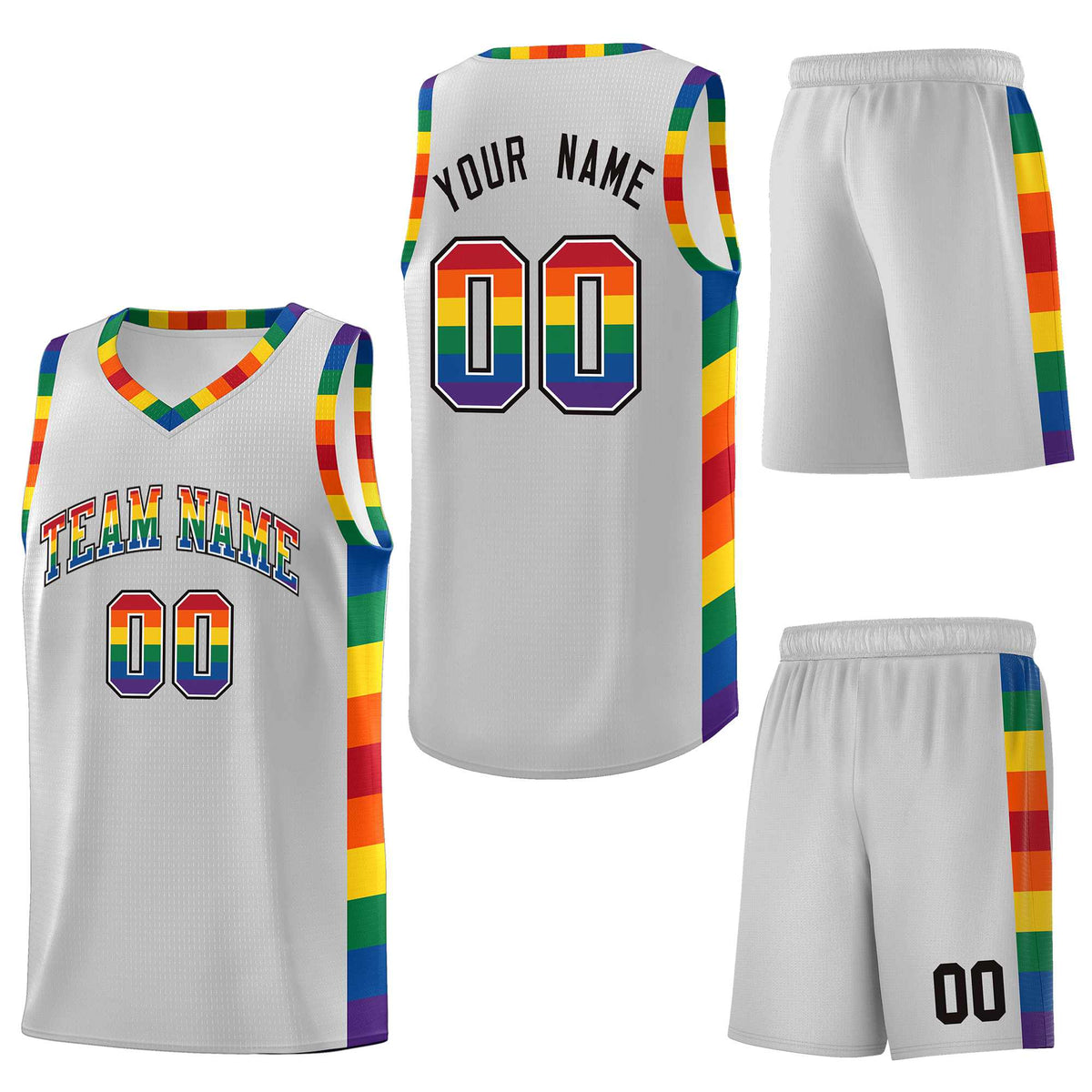Custom Gray LGBT Rainbow For Pride Month Sports Uniform Basketball Jersey