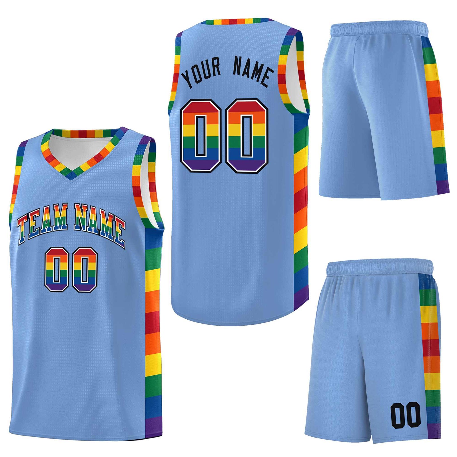 Custom Light Blue LGBT Rainbow For Pride Month Sports Uniform Basketball Jersey
