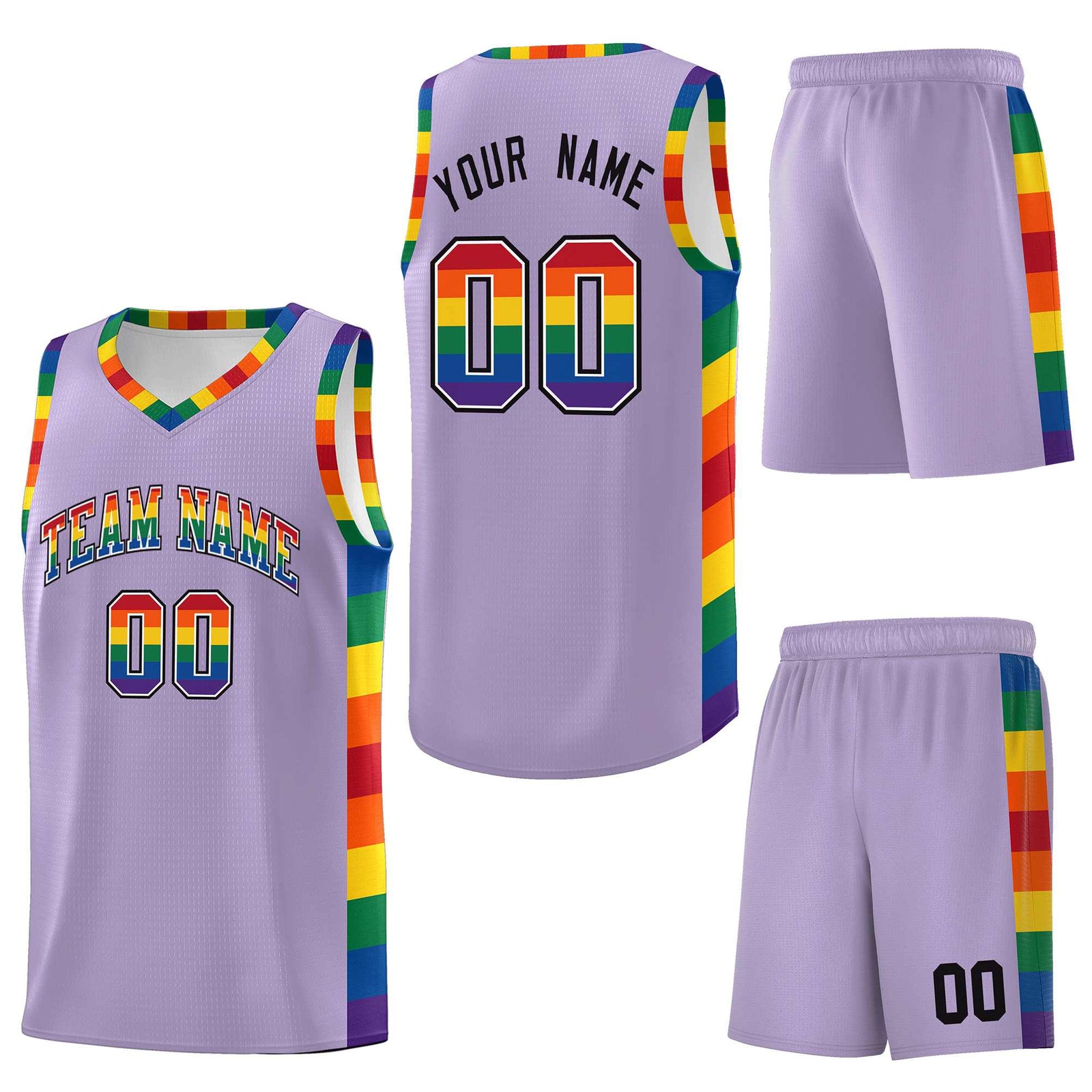 Custom Light Purple LGBT Rainbow For Pride Month Sports Uniform Basketball Jersey