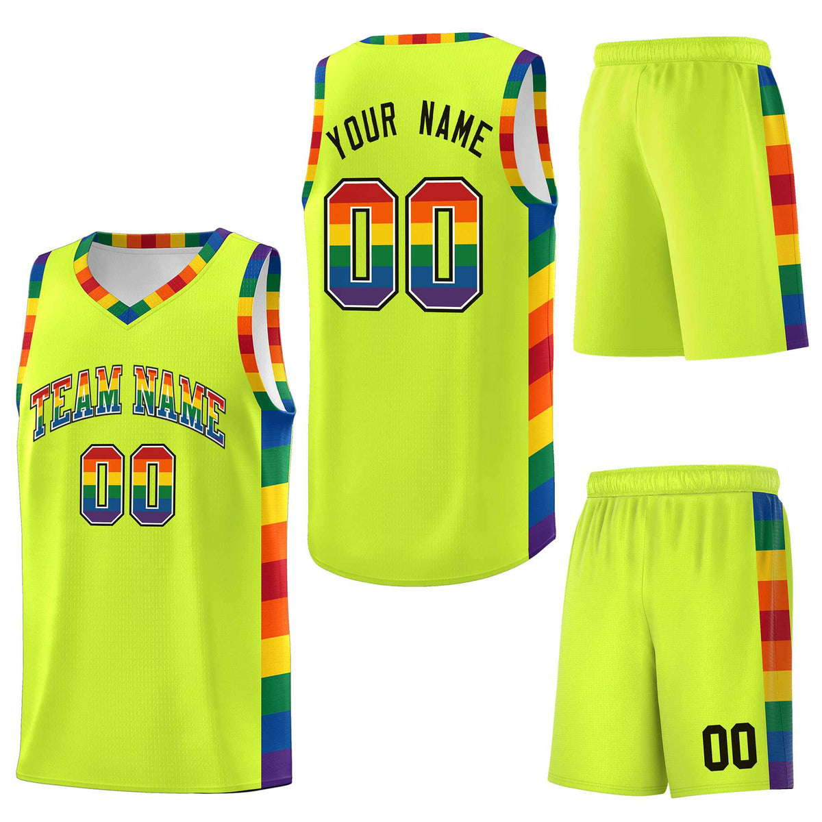 Custom Fluorescent Green LGBT Rainbow For Pride Month Sports Uniform Basketball Jersey