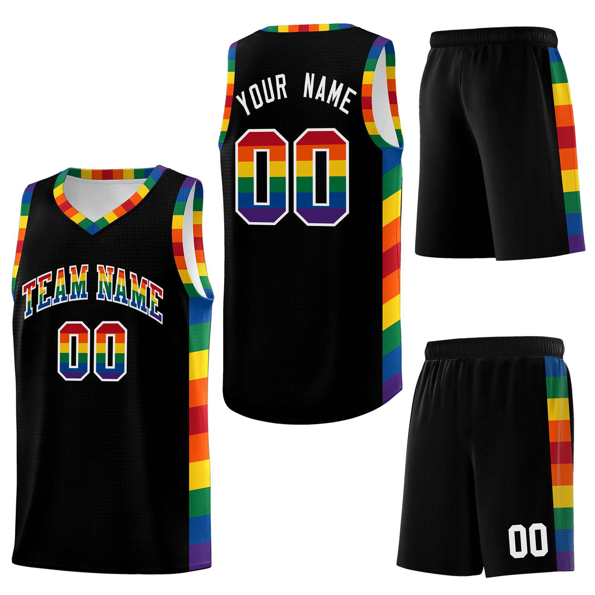 Custom Black LGBT Rainbow For Pride Month Sports Uniform Basketball Jersey
