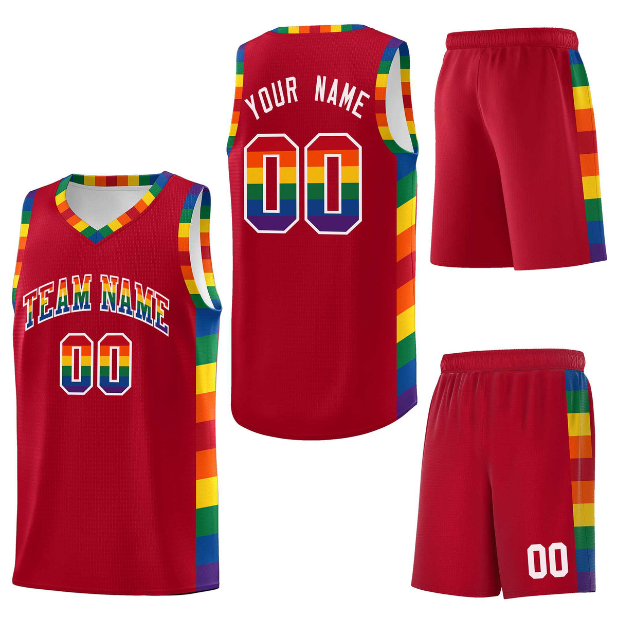 Custom Red LGBT Rainbow For Pride Month Sports Uniform Basketball Jersey