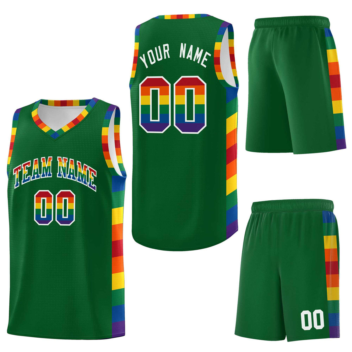 Custom Kelly Green LGBT Rainbow For Pride Month Sports Uniform Basketball Jersey