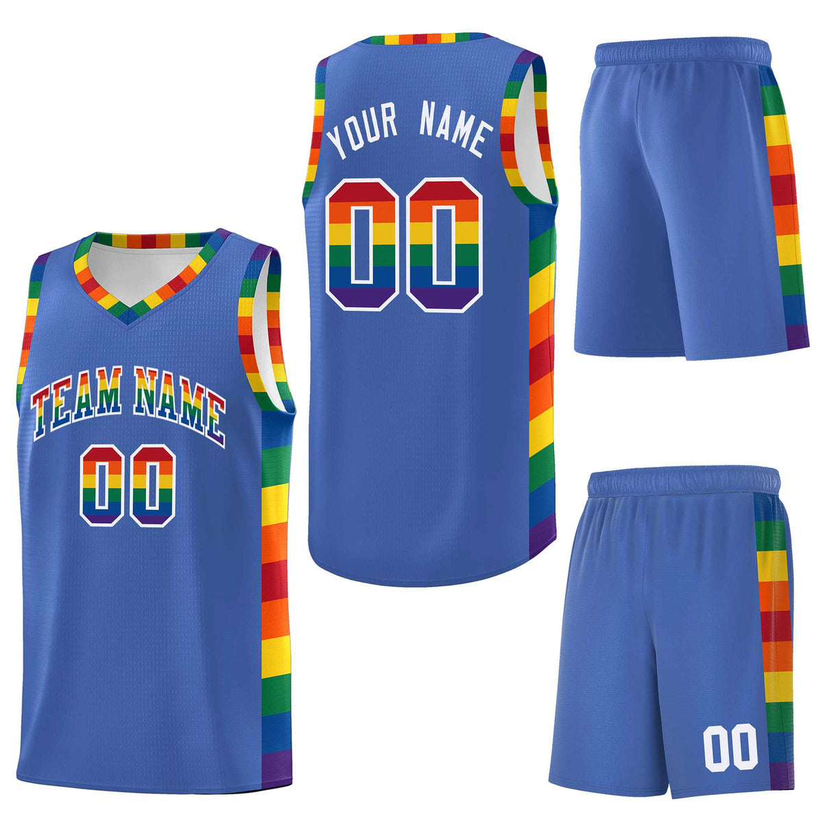 Custom Blue LGBT Rainbow For Pride Month Sports Uniform Basketball Jersey