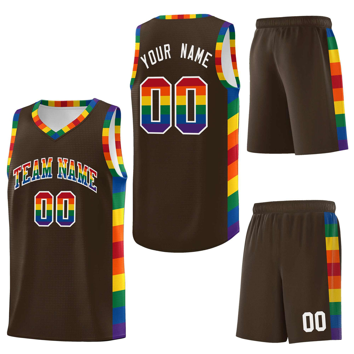 Custom Brown LGBT Rainbow For Pride Month Sports Uniform Basketball Jersey