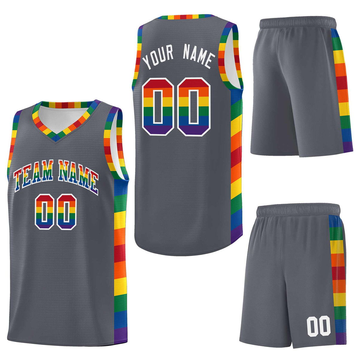 Custom Dark Gray LGBT Rainbow For Pride Month Sports Uniform Basketball Jersey