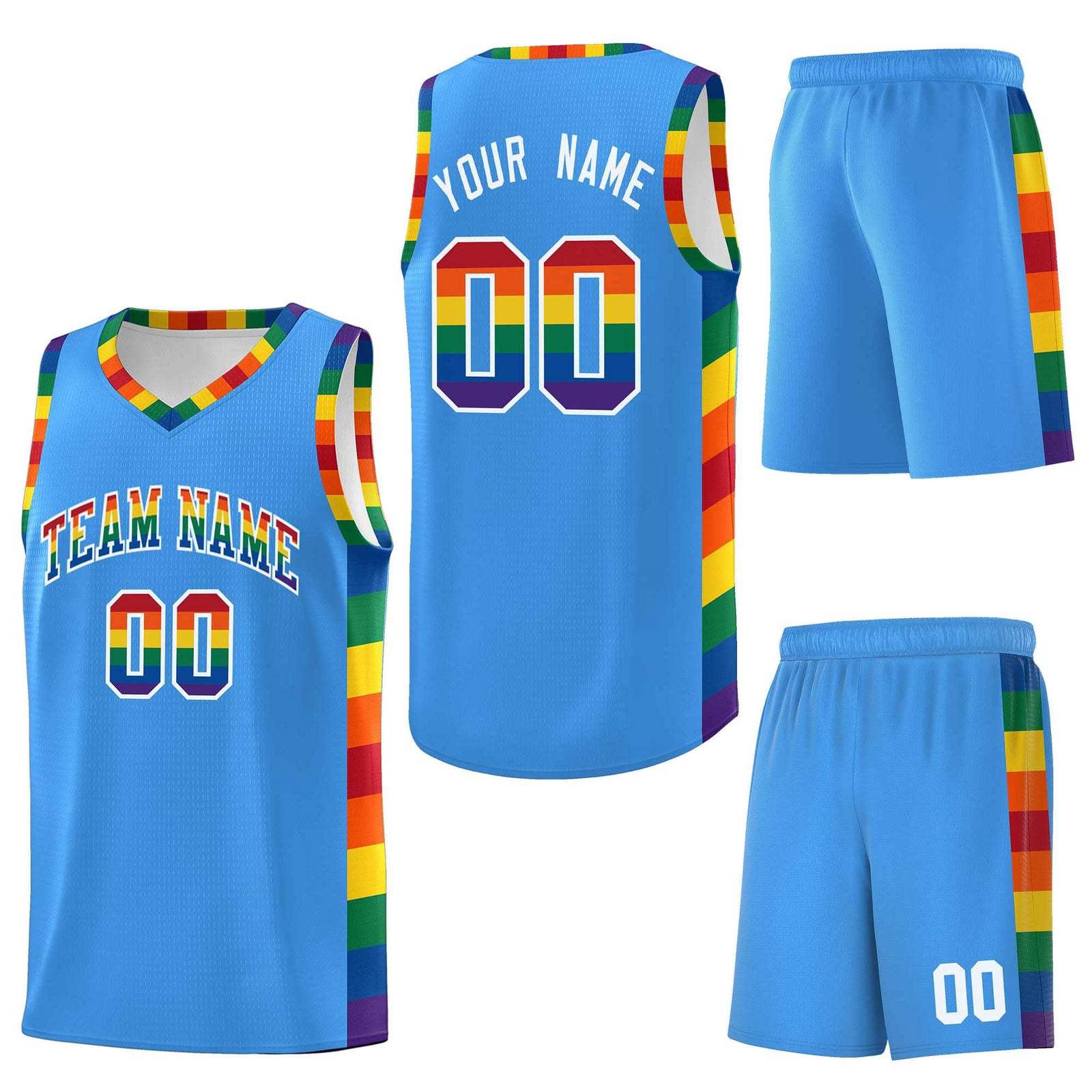 Custom Powder Blue LGBT Rainbow For Pride Month Sports Uniform Basketball Jersey