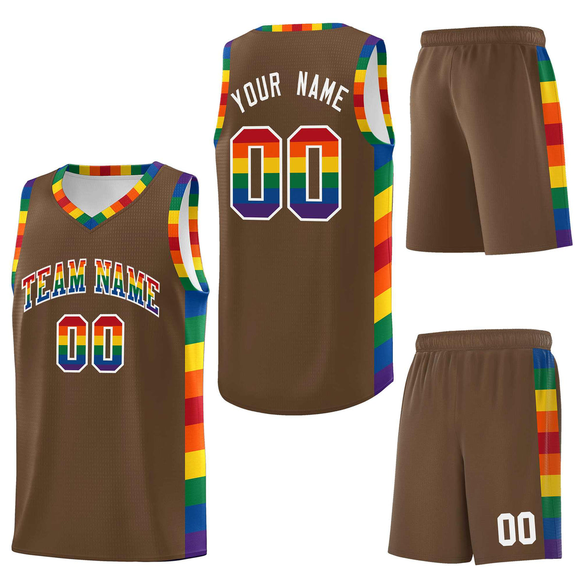 Custom Light Brown LGBT Rainbow For Pride Month Sports Uniform Basketball Jersey