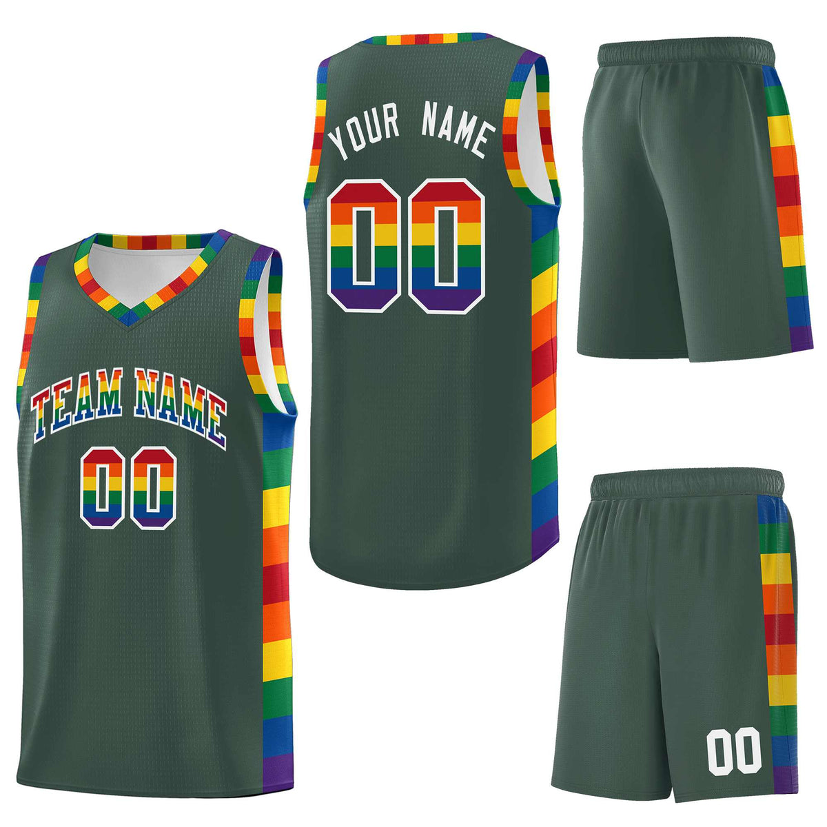 Custom Hunter Green LGBT Rainbow For Pride Month Sports Uniform Basketball Jersey