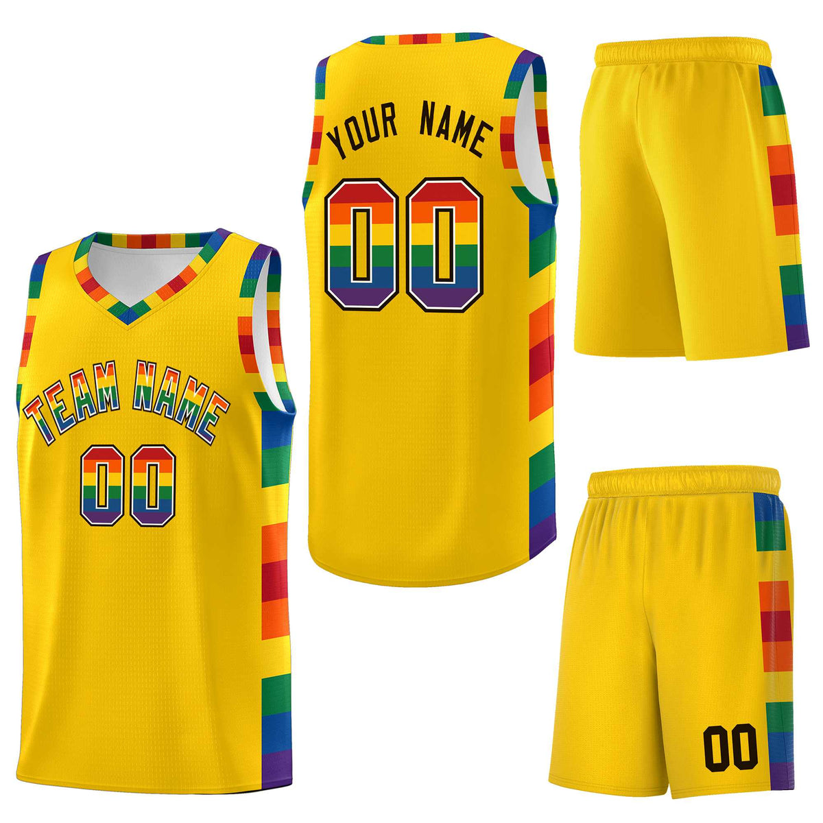 Custom Gold LGBT Rainbow For Pride Month Sports Uniform Basketball Jersey