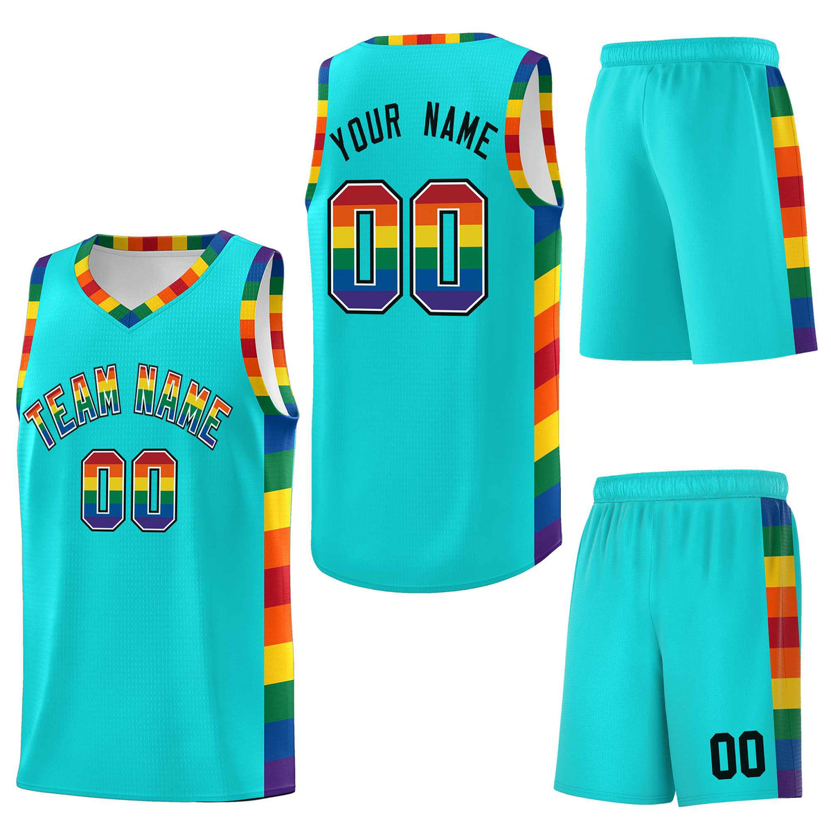 Custom Sky Blue LGBT Rainbow For Pride Month Sports Uniform Basketball Jersey