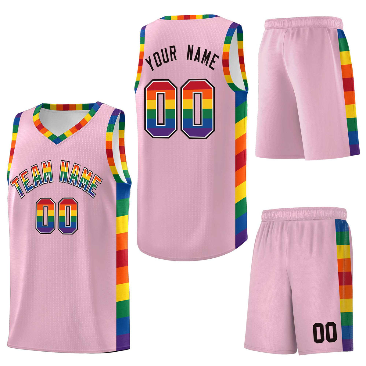 Custom Light Pink LGBT Rainbow For Pride Month Sports Uniform Basketball Jersey