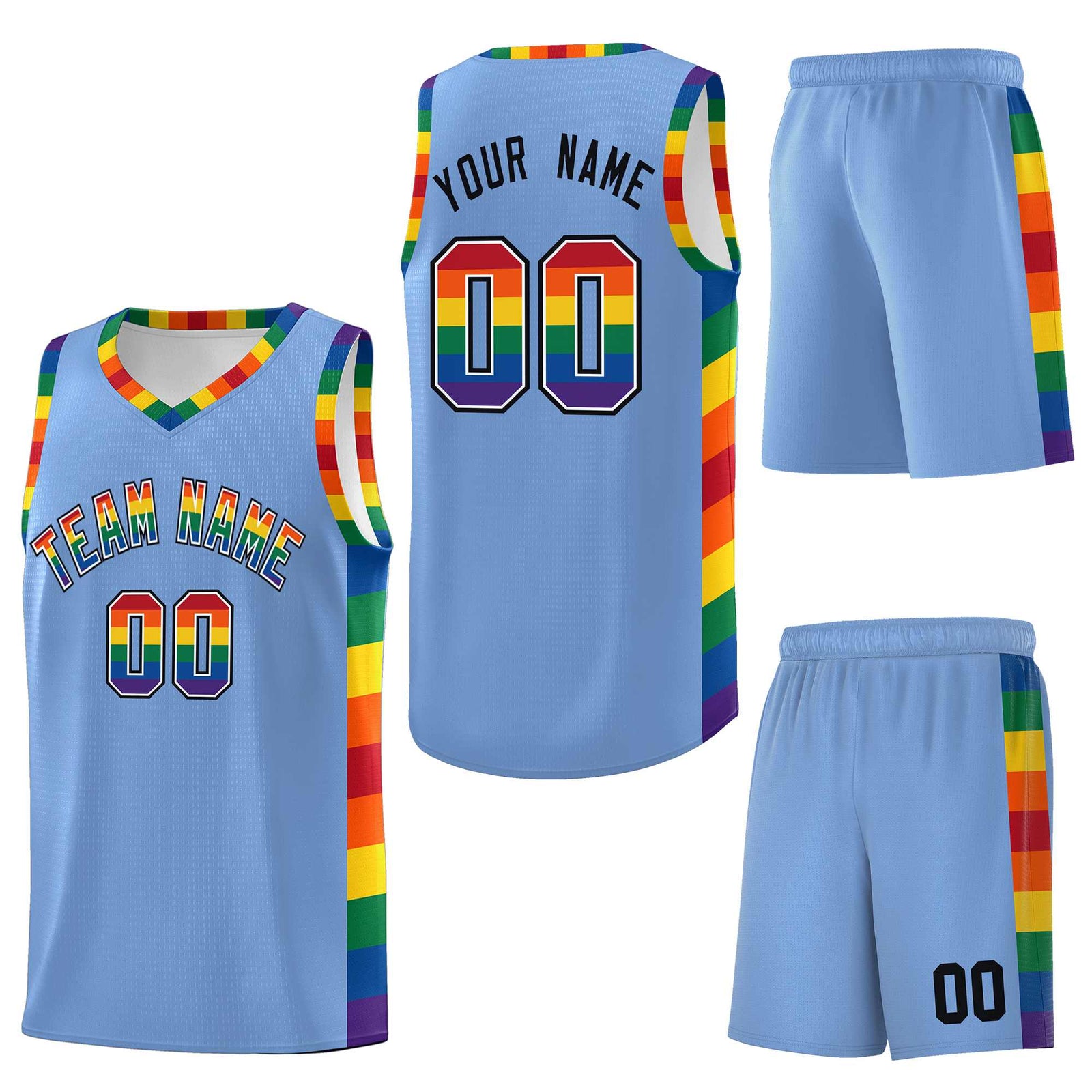 Custom Light Blue LGBT Rainbow For Pride Month Sports Uniform Basketball Jersey