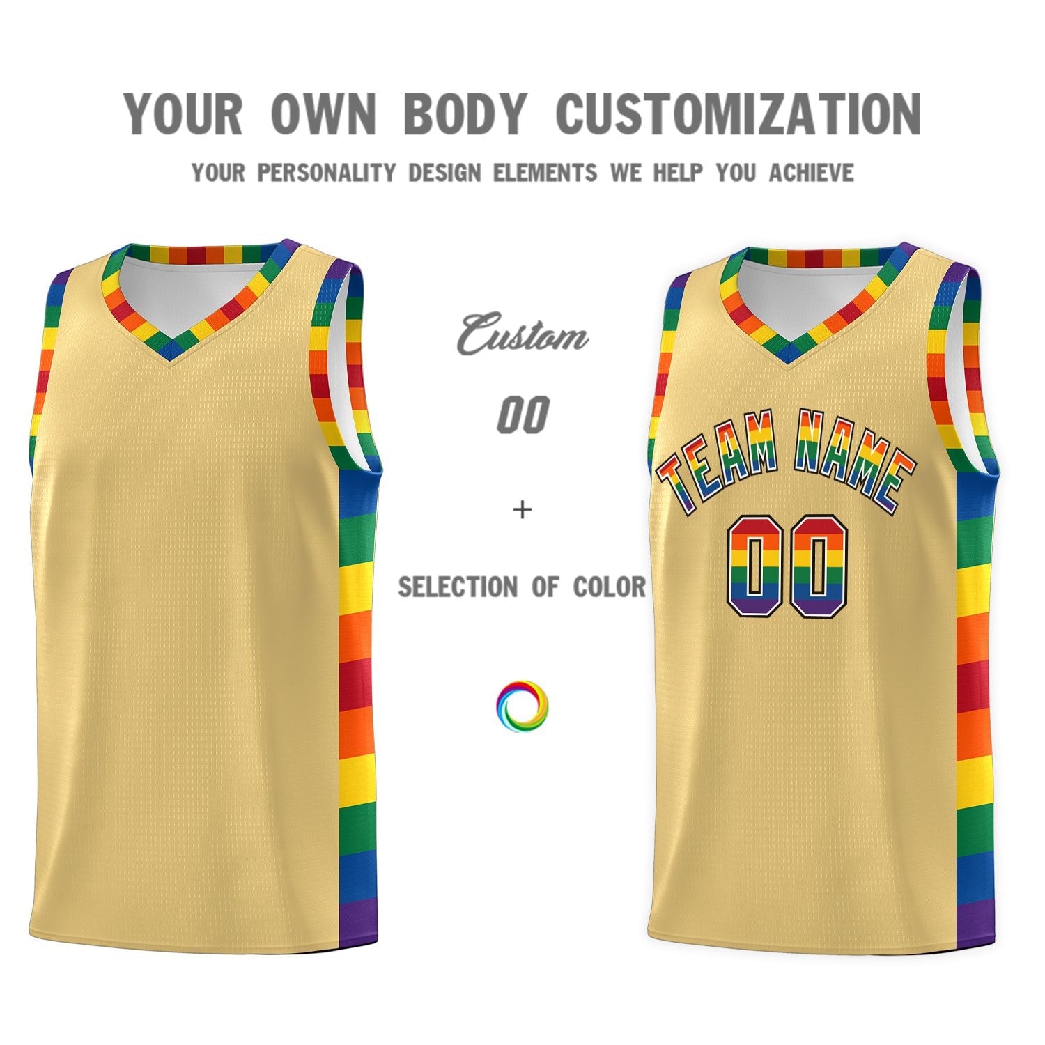 Custom Khaki LGBT Rainbow For Pride Month Sports Uniform Basketball Je KXKSHOP