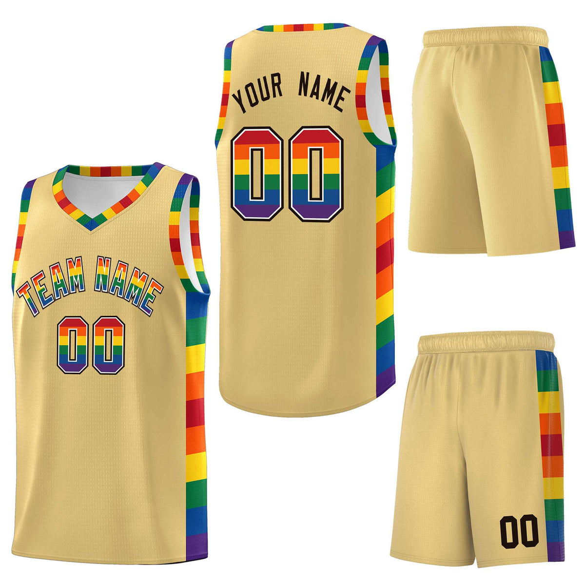 Custom Khaki LGBT Rainbow For Pride Month Sports Uniform Basketball Jersey