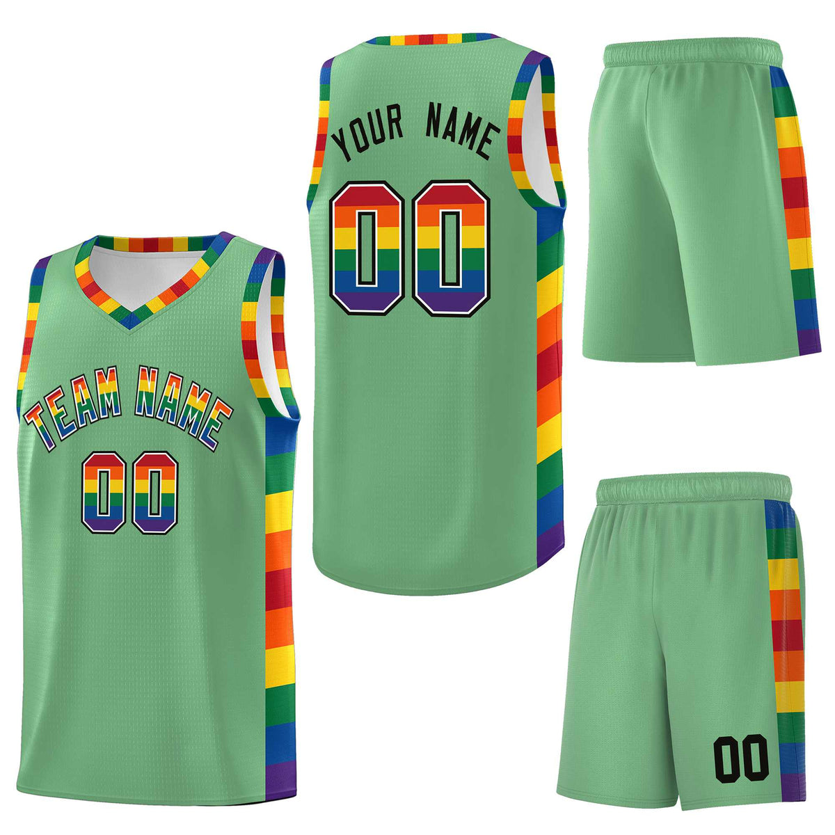 Custom Green LGBT Rainbow For Pride Month Sports Uniform Basketball Jersey