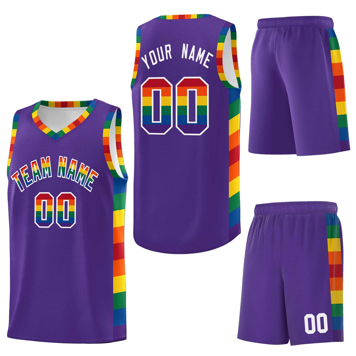 Custom Purple LGBT Rainbow For Pride Month Sports Uniform Basketball Jersey