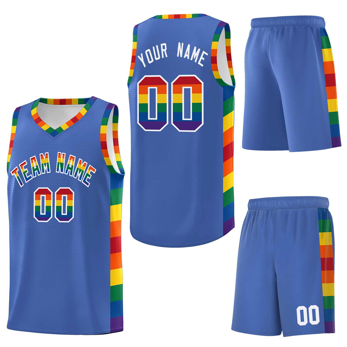 Custom Blue LGBT Rainbow For Pride Month Sports Uniform Basketball Jersey