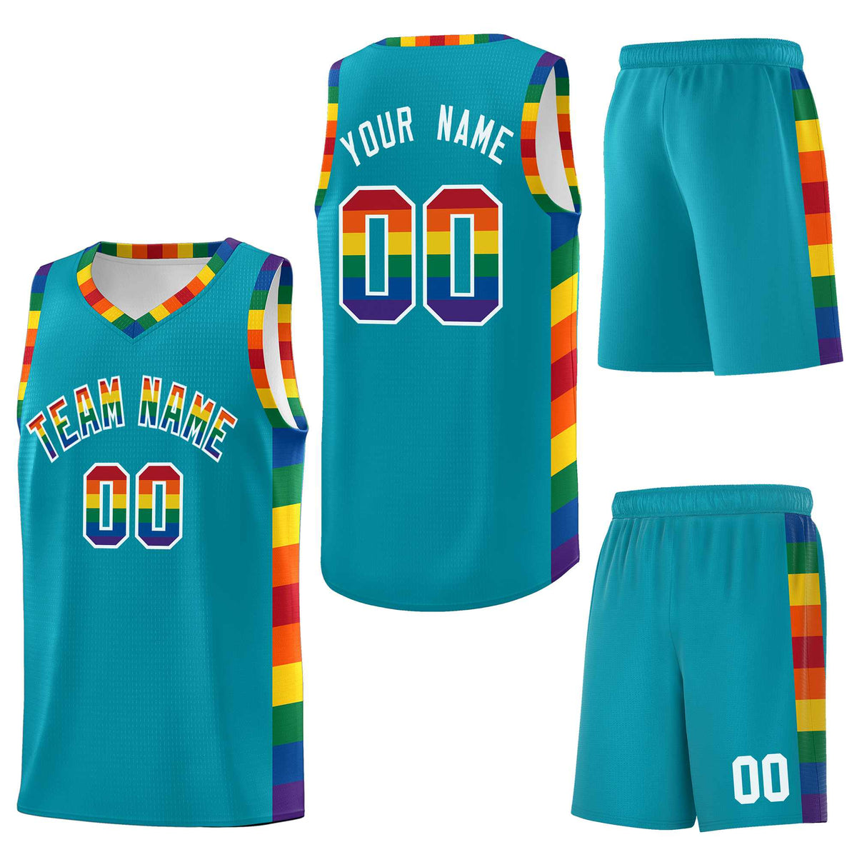Custom Aqua LGBT Rainbow For Pride Month Sports Uniform Basketball Jersey